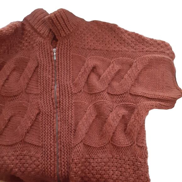 ElsaManda Alpaca Wool Cable Knit Sweater Full Zip Rust Orange OS Made in Italy - Picture 3 of 9